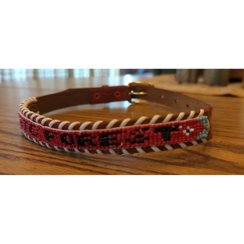 NOS Magic Forest Lake George NY Novelty Beaded Leather Belt Kids Youth Adult 20